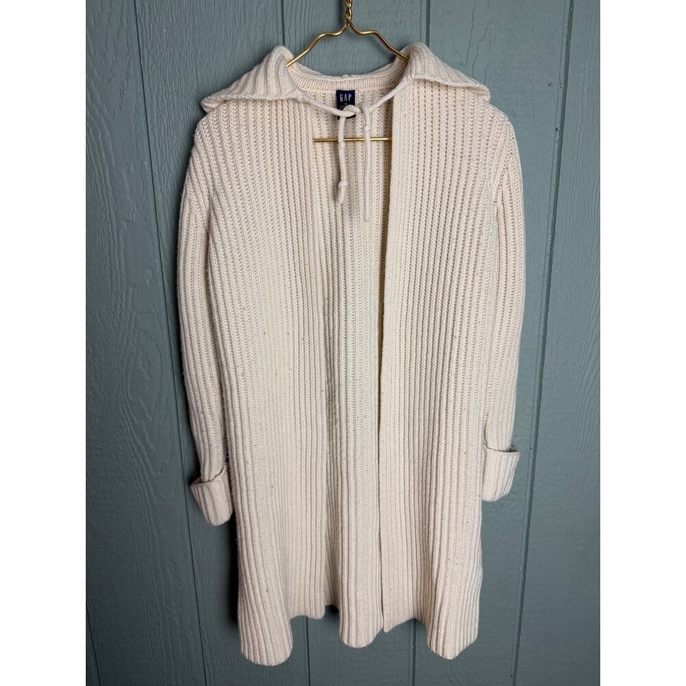 Gap Hooded Wool Chunky Knit Long Open Cardigan, Small